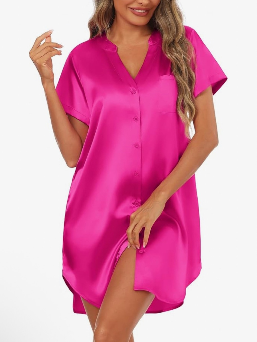 EKOUAER Amazon Brand Satin Collard Button-Front Sleep Shirt Size XL